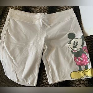 Disney XL Shorts Sweat Bermuda Mickey Mouse Flower White Sweats Tie Waist